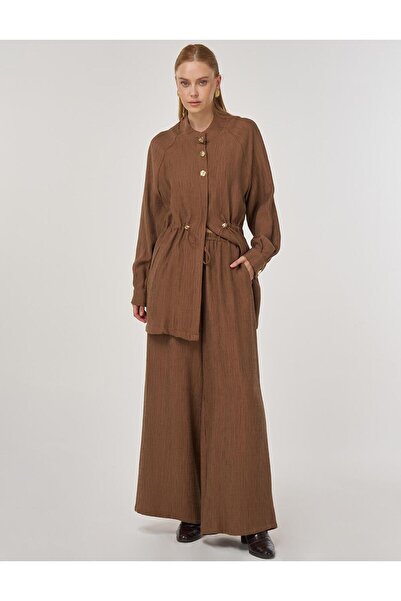 Kayra Shiny Buttoned Lyocell Double Suit Dark Olive