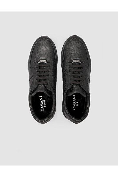 Cabani 100% Genuine Leather Black Sports Shoes with Fur Inside