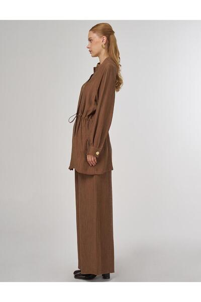 Kayra Shiny Buttoned Lyocell Double Suit Dark Olive