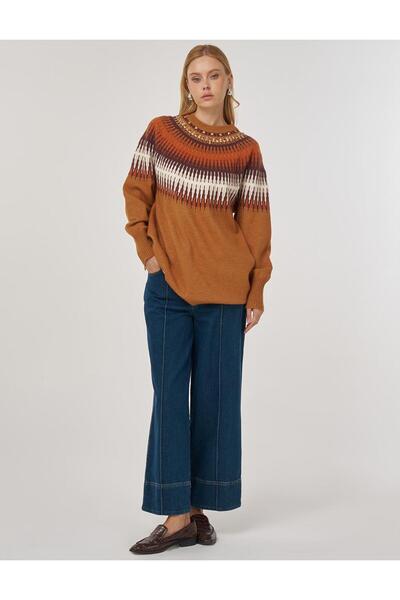 Kayra Stone Detailed Knitwear Tunic Cinnamon
