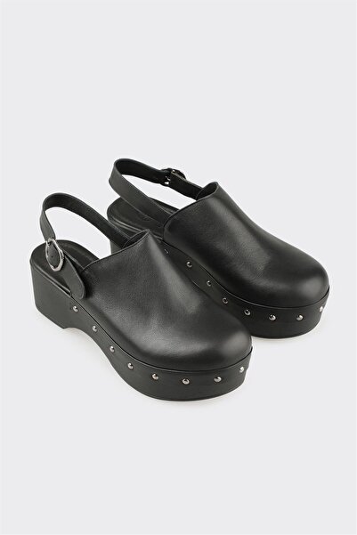 Elle Shoes Siyah Deri Kadın Terlik