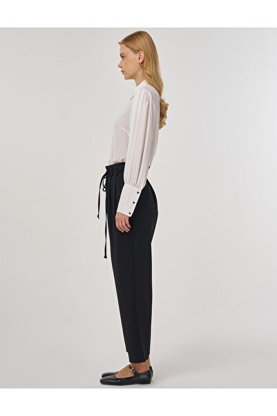Kayra Pleated Lace Belted Pipe Leg Trousers Black