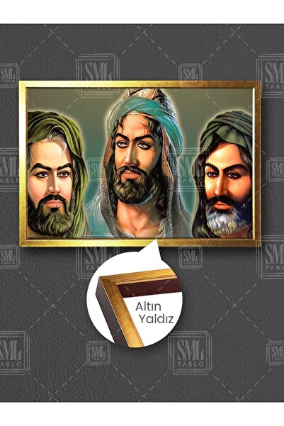 SML TABLO Hz Ali Hz Hüseyin Hz Hasan Alevi Din Çerçeveli Yatay Kanvas Tablo