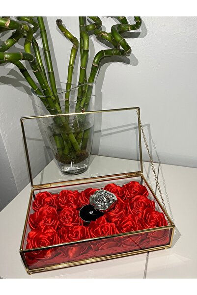 Pretty Nişan Söz İsteme Evlilik Teklifi Kutusu Yüzüklü Kutu Cam Fanus Solmaya...