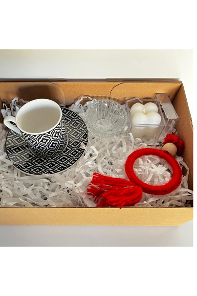 adin tasarım Single Person Cup Set 6 Pieces Christmas Coffee Cup Keychain Candle Snack Holder Gift Set Black