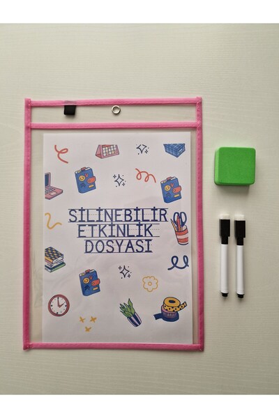 Hobi Kafe Pink Erasable Activity File for A4 Work Papers + 2 Pencils + Eraser