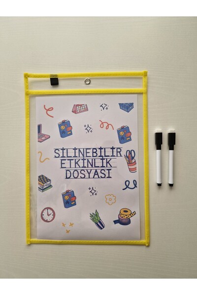 Hobi Kafe Yellow Erasable Activity File for A4 Work Papers + 2 Pcs Eraser Pen