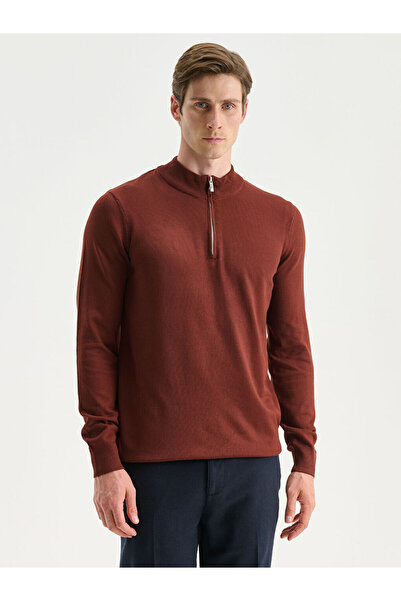 LC Waikiki Brown Stand Collar Men's Knitwear Sweater