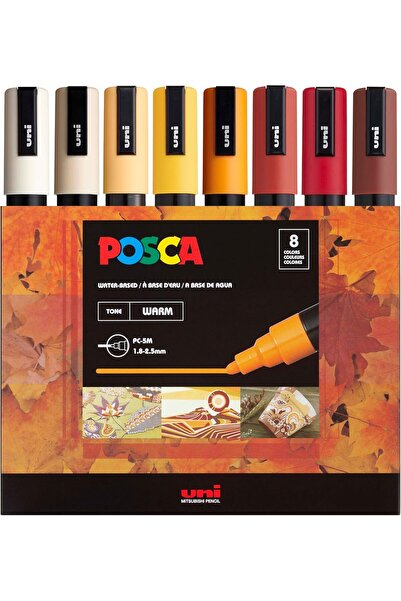 Innovium Set Markere Posca 5M Innovium™, 8 Culori Naturale si Calde, Varf Med...