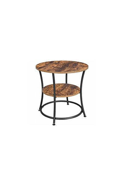 Mercaton Masa pentru sufragerie/living, Mercaton, rotunda, pal, metal, cu raft depozitare, maro rustic si neg
