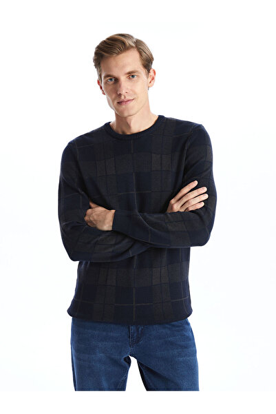 LC Waikiki Lcwaikiki Classic Navy Blue Crew Neck Long Sleeve Plaid Men's Knit...