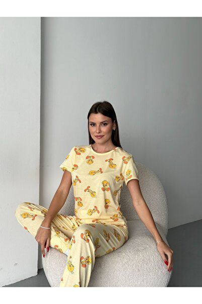 ELİBELLA Kadın Pamuklu Likralı Pijama Takımı