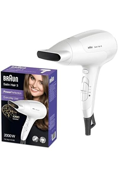 Braun Satin Hair 3 HD380 Hair Dryer with Ionic Function, White, 2000W