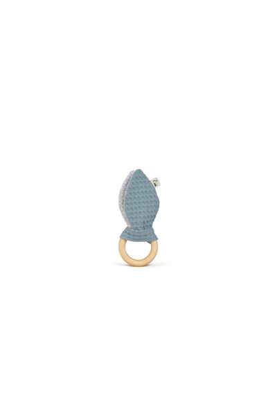 Mercaton Baby teething toy made of cotton with wooden ring, blue, Grunspecht 571-V3