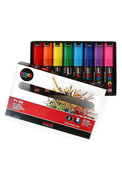 Uni Posca مجموعة أقلام تلوين سوبرتريند بوسكا PC-8K 8.0 ذات أساس مائي، ألوان أساسية، 8 ألوان