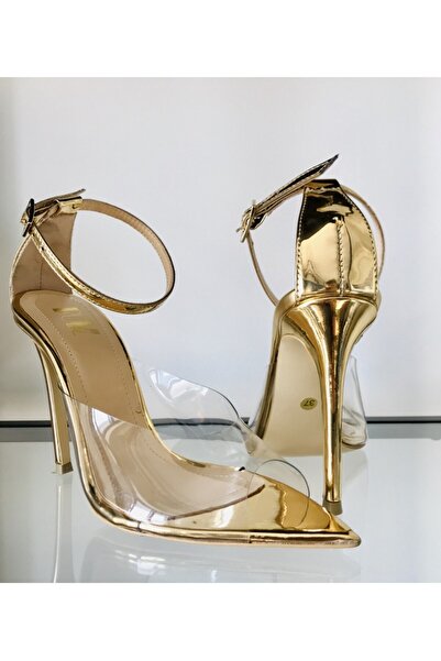 Ruiz Transparent-Gold Sandal, 10 cm Toc