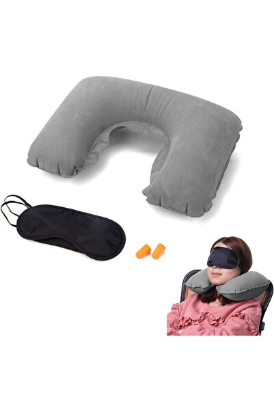 zola Travel set, inflatable pillow, sleeping mask and earplugs, 27 x 44 cm, gray