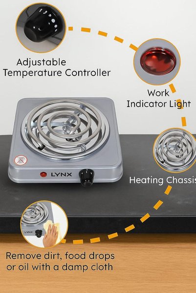 LYNX Electric Hot Plate Single Burner Cooktop Stainless Steel, Adjustable Temperature, Over-Temperature Protection