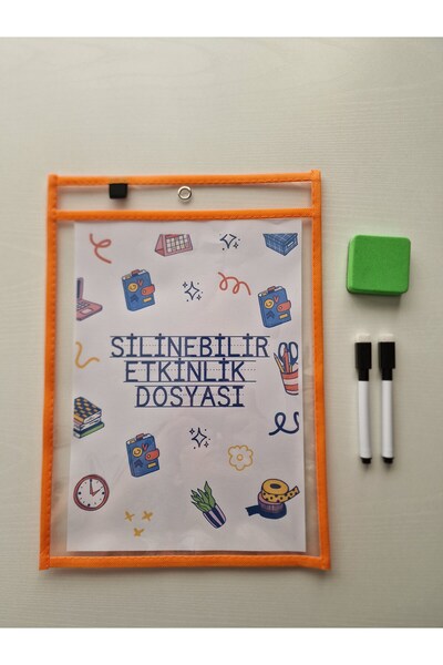 Hobi Kafe Orange Erasable Activity File for A4 Work Papers + 2 Pencils + Eraser