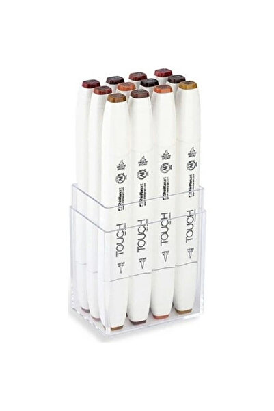 Generic Brand Touch Twin Brush Marker Brush Tip Marker Set 12 Colors Wood Colors