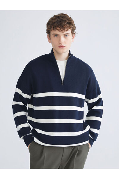LC Waikiki Sparkling Choices from Shining Store |   Mock Neck Long Sleeve Striped Men's Knitwear Sweater