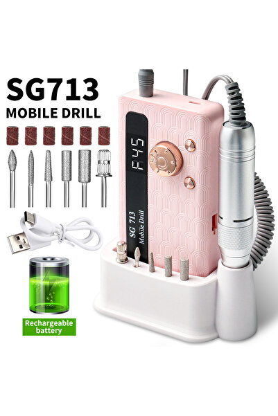 Choice6 45000RPM-Pink 35000/45000RPM Rechargeable Nail Drill Machine Professional Portable Electric Manicure