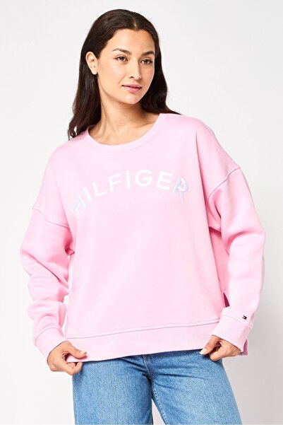 Tommy Hilfiger Women Crew Neck Long Sleeves Embroidered Logo Sweatshirts, Pink