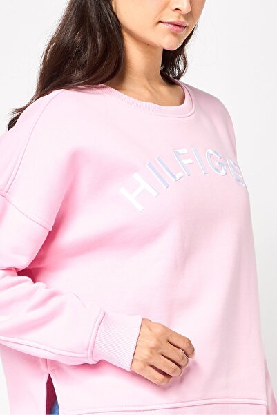 Tommy Hilfiger Women Crew Neck Long Sleeves Embroidered Logo Sweatshirts, Pink