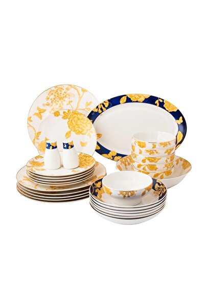 ORIAN طقم عشاء جديد من الخزف العظمي الصيني بنقشة أوراق الشجر، 28 قطعة، 6 أشخاص