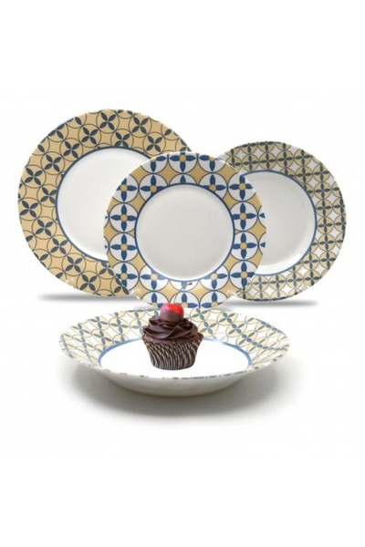 ORIAN Luminarc French Blue & Yellow Design 18-Piece Dinner Set