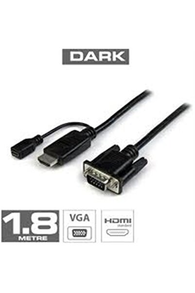 Universal كابل دعم الطاقة Dark DK HD AHDMIXVGAL180 بطول 1.8 متر HDMI إلى VGA