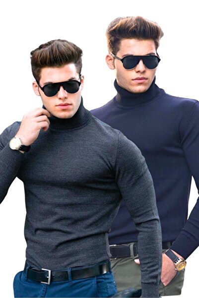 Madmext Lacivert/Antrasit Balıkçı Yaka 2'Li Paket Kazak 4656