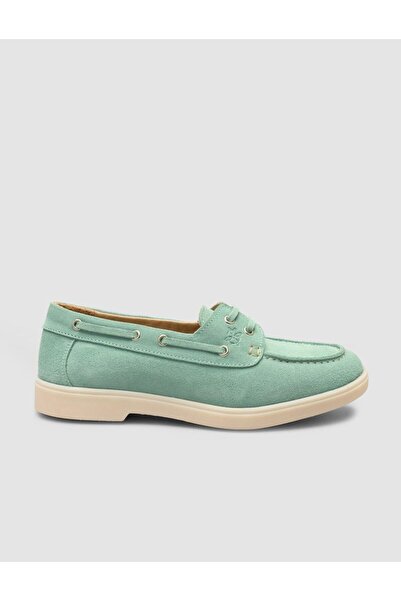 Mona Mae Monamae 100% Genuine Leather Green String Detailed Suede Women's Loafer