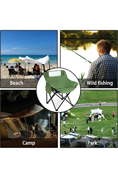 AGD Folding Camping Hiking Travel Chair, Heat Resistant Oxford Fabric, Side Storage Pockets, Green