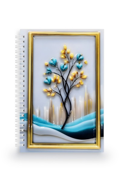 OMATEK SMART TECHNOLOGIES Altın Çerçeveli Soyut Ağaç 3 Boyutlu Spiralli Defter