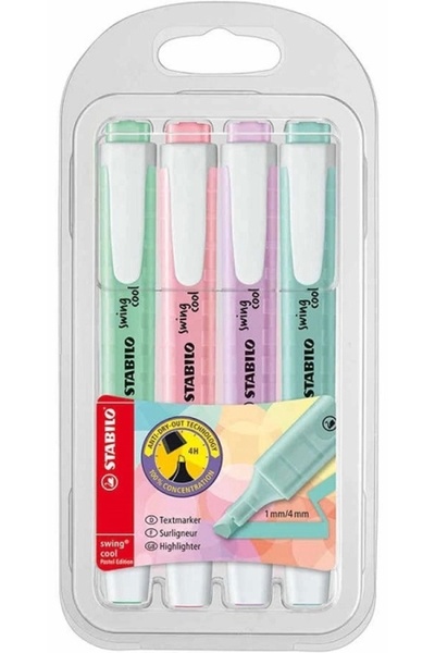 Stabilo Swing Cool Pastel Marker Marking Pen, 4 Pack (1 Pack X 4 Pieces)