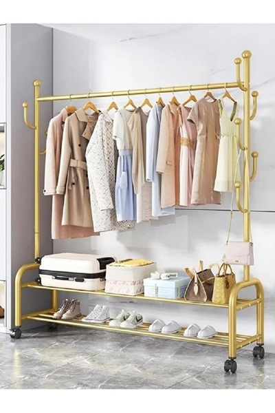 ORIAN رف ملابس ذهبي متين - 175 سم × 45 سم × 34 سم × 120 سم × 166 سم في رف الم...