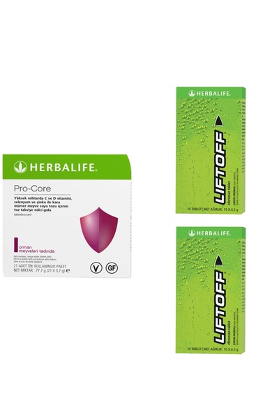 Herbalife 1 Paket Pro-Core Orman Meyveleri 21 x 3,7 g + 2 Paket LiftOff Eferv...