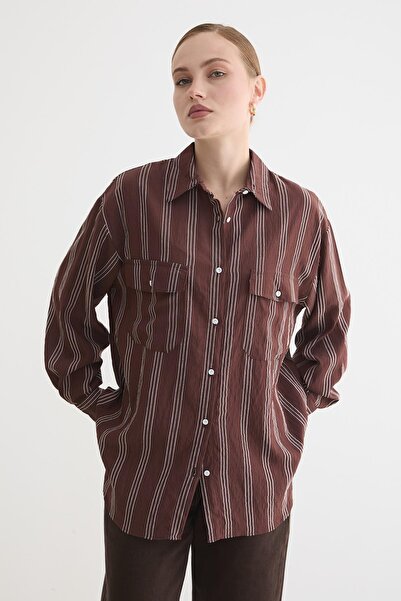 LEVURE Buttoned Front Oversize Viscose Shirt Brown