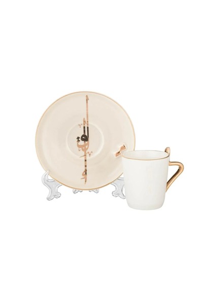ORIAN Authentic Turkish coffee set, white, light beige and gold porcelain, for 6 people