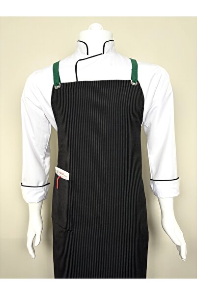 ADALILAR İŞ ELBİSELERİ مريلة مطبخ بحزام للرقبة للطهاة المحترفين والباريستا والمقاهي والمطاعم والنوادل والطهاة مع جيب (مخطط)