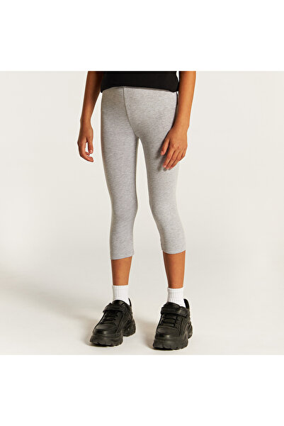 Juniors بنطال ضيق سادة بطول ثلاثة أرباع مع حزام خصر مطاطي