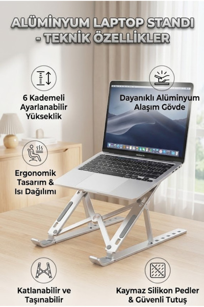 Eco Lounge Aluminum Adjustable Laptop Stand - 6-Level Ergonomic and Foldable ...