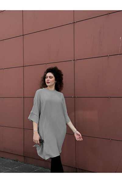 QLAY Γυναικείο τουνίκ μεγάλου μεγέθους με σκισίματα στα πλαϊνά και μισά μανίκια