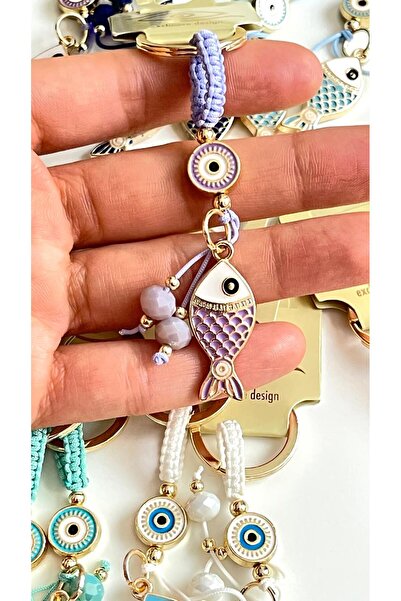 Cassime Lilac Fish Gold Plated Evil Eye Keychain