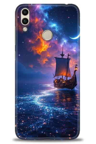 Rulet Aksesuar غطاء متوافق مع هاتف هواوي هونر 8C HD مطبوع + واقي شاشة سيراميك...