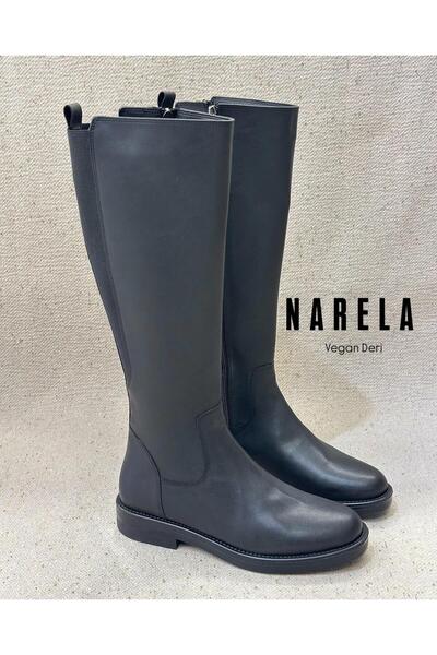 Zuum حذاء ناريلا النسائي ذو الظهر المطاطي بطول الركبة - جلد أسود