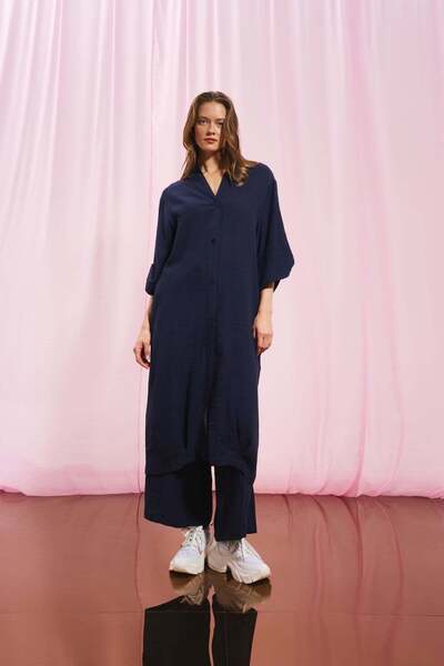 VDR Navy Blue Linen Shirt Dress 17267