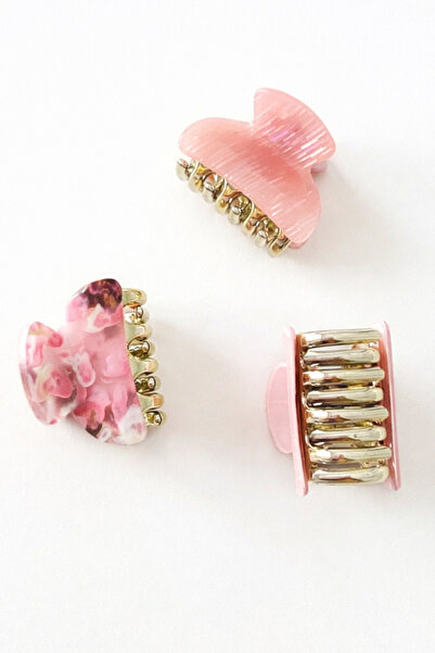 Tupek Store 3'lü Set Modern Kışkaçlı Mandal Toka Pembe