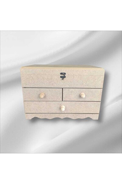 SEKAY AHŞAP Ahşap boyanabilir- ham MDF- 3 çekmeceli-4bölmeli klipsli dekoratif organizer kutu